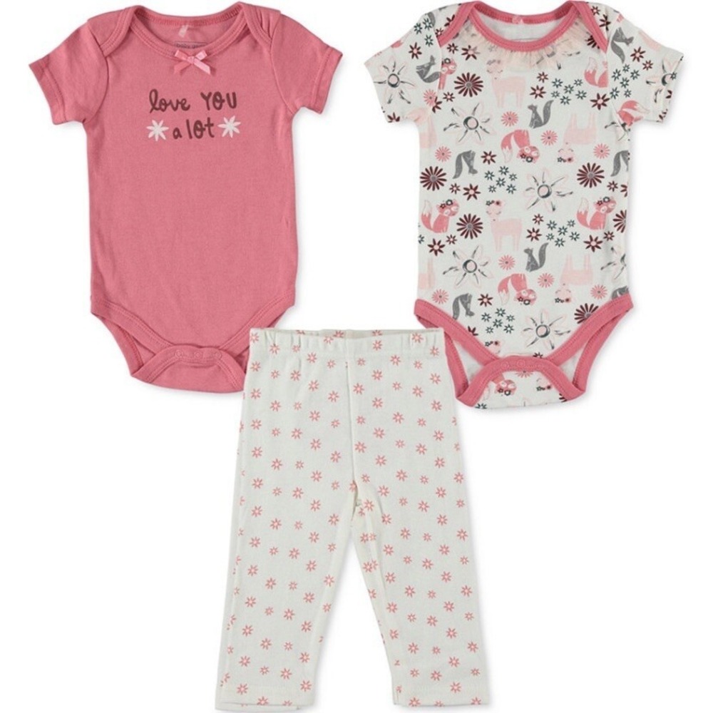 Baby Gear Girls 3 Piece Set 6-9 Months New with Tags 2 Bodysuits 1 Pant Pink